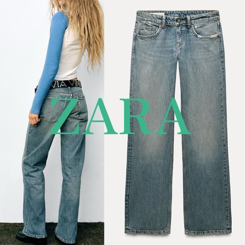 Zara Women's Low Rise Full Length Wide Leg Jeans